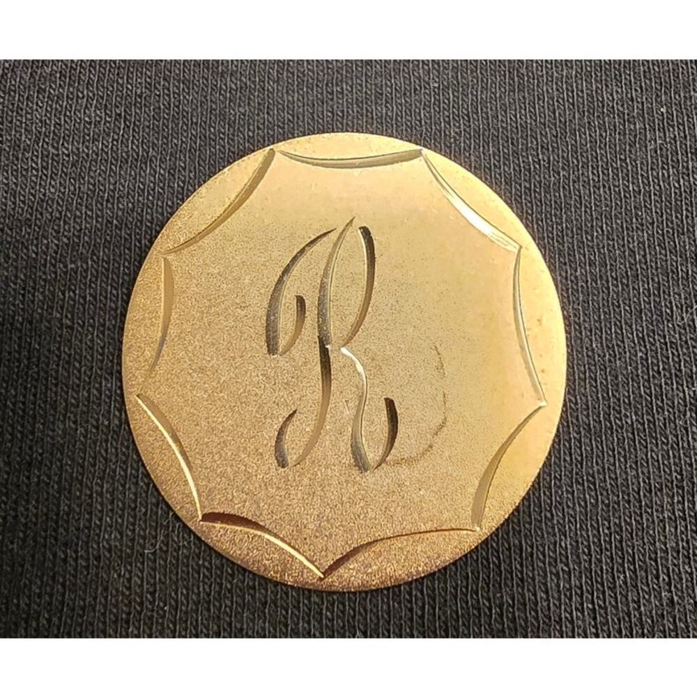 Vintage Gold Tone "R" Circular Brooch